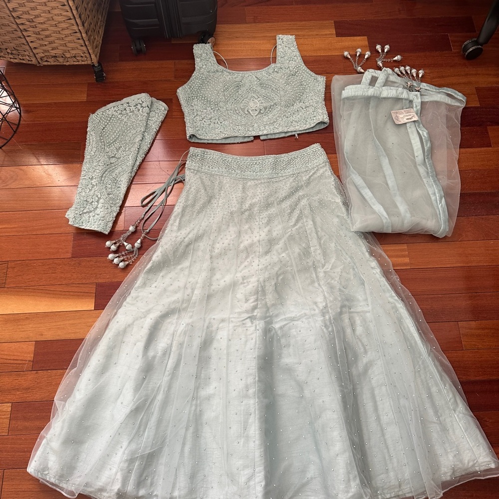 Elegant Light Blue Embellished Lehenga Set